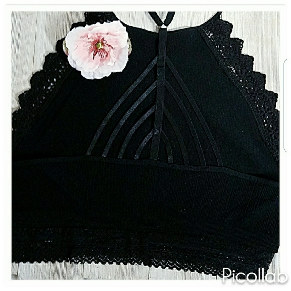 High Neck Crochet Lace Trim Bralette - Picture 3 of 4